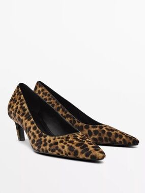 Massimo Dutti Calfhair Leopard Print Heels
